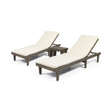 Outdoor Acacia Wood 3 Piece Chaise Lounge Set with Water-Resistant Cushions - NH437213