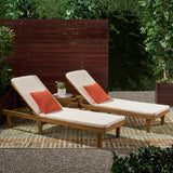 Outdoor Modern Acacia Wood Chaise Lounge with Cushion (Set of 2) - NH057013