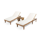 Outdoor Acacia Wood 3 Piece Chaise Lounge Set with Water-Resistant Cushions - NH437213