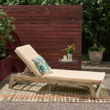 Outdoor Acacia Wood Chaise Lounge and Cushion Set - NH597903