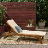 Outdoor Acacia Wood Chaise Lounge and Cushion Set - NH597903