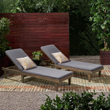 Outdoor Modern Acacia Wood Chaise Lounge with Cushion (Set of 2) - NH057013