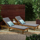 Outdoor Modern Acacia Wood Chaise Lounge with Cushion (Set of 2) - NH057013