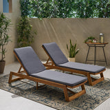 Outdoor Acacia Wood Chaise Lounge and Cushion Sets (Set of 2) - NH308903