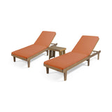 Outdoor Acacia Wood 3 Piece Chaise Lounge Set with Water-Resistant Cushions - NH437213