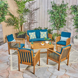 Outdoor Open Slat 6-Seater Acacia Wood Conversation Set with Coffee Table - NH390603