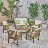 Outdoor Open Slat 6-Seater Acacia Wood Conversation Set with Coffee Table - NH390603