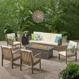 Outdoor 7 Piece Acacia Wood Chat Set with Fire Pit - NH002803