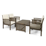 Outdoor 4-Seater Acacia Wood Club Chairs with Coffee Table - NH180603