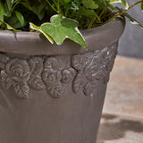 Garden Planter Pots, Lipped Edges, Tapered, Botanical Accents (Set of 2) - NH634703