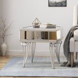 Modern Mirrored Accent Table with Drawer, Tempered Glass - NH044703
