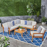 Outdoor Acacia Wood 6 Seater Sectional Sofa and Club Chair Set with Coffee Table - NH345603
