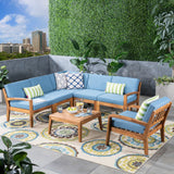 Outdoor Acacia Wood 6 Seater Sectional Sofa and Club Chair Set with Coffee Table - NH345603
