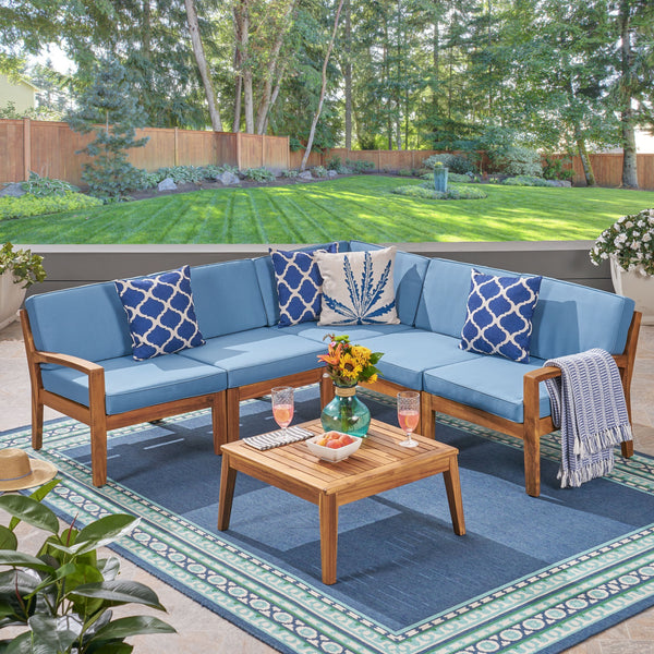 Outdoor Acacia Wood 5 Seater Sectional Sofa Set with Coffee Table - NH935603
