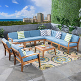 Outdoor Acacia Wood 9 Seater Sectional Sofa and Club Chair Set with Coffee Table - NH755603