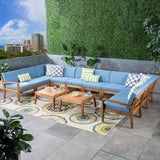 Outdoor Acacia Wood 10 Seater Sectional Sofa Set with Two Coffee Tables - NH065603