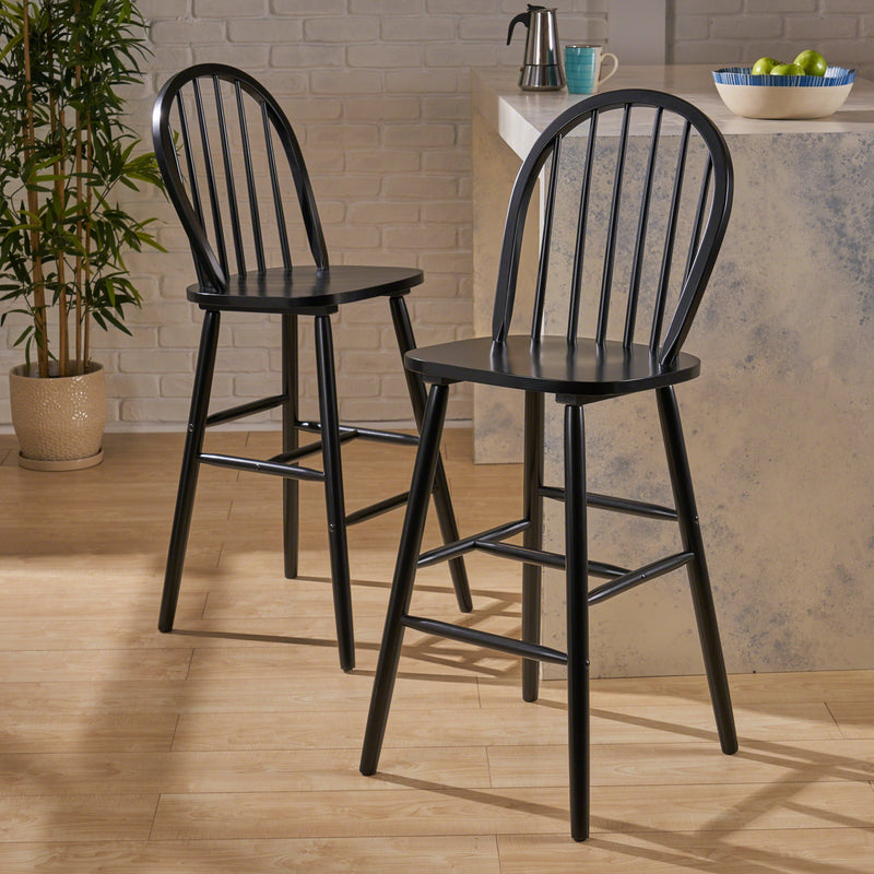 Farmhouse Spindle Backrest Wood Barstools (Set of 2) - NH599603