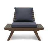 Outdoor Wooden Club Chairs with Cushions (Set of 2), Dark Gray and Gray Finish - NH171903