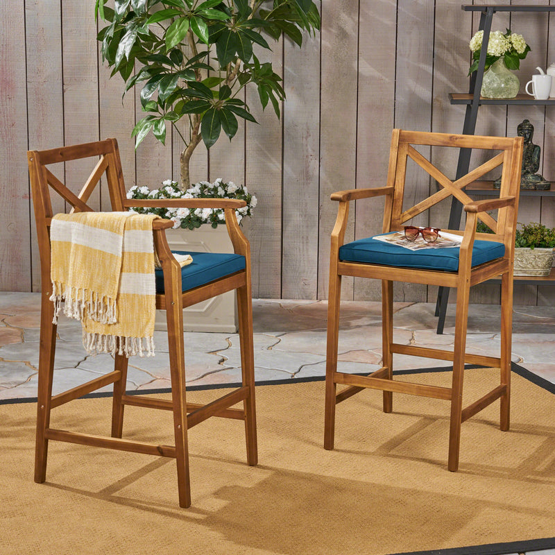 Outdoor Acacia Wood Barstool (set of 2) - NH618503