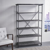 Industrial Design 5-Shelf Etagere Bookcase On Wheels - NH732903