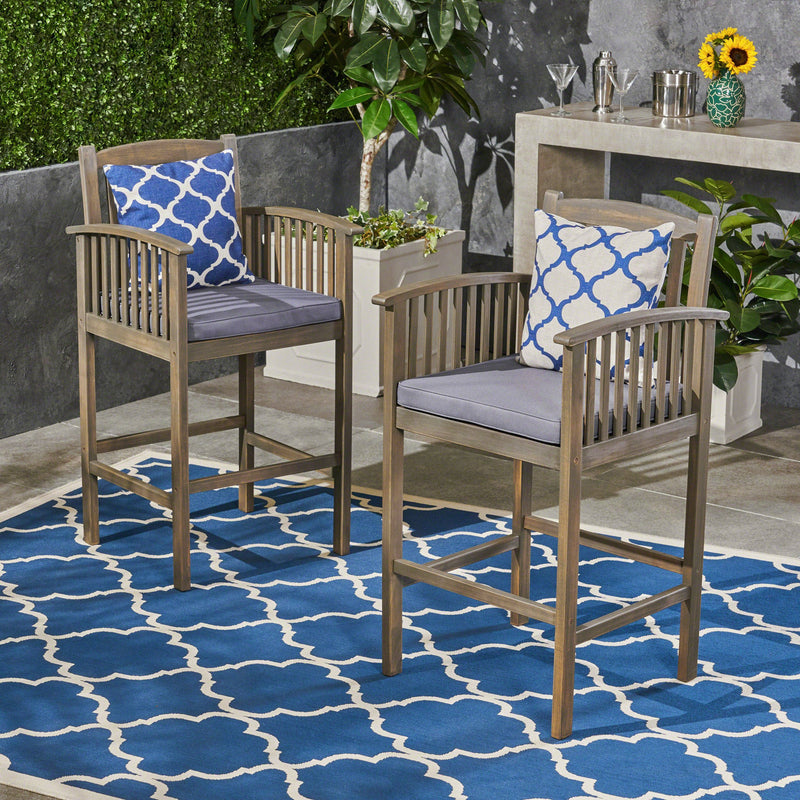 Outdoor Acacia Barstools, Gray Finish and Dark (Set of 2) - NH840603