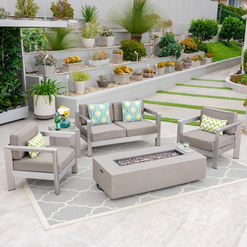 Outdoor 4-Seater Aluminum Chat Set with Fire Pit and Tank Holder - NH964603