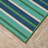 Outdoor Modern Striped Blue and Green Rectangular Area Rug - NH529403