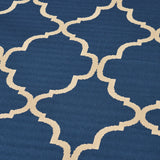 Outdoor Modern Navy Blue Area Rug with Ivory Quatrefoil Pattern - NH209403