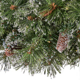 24" Cashmere Pine and Mixed Needles Warm White LED Artificial Christmas Wreath with Flocked Snow, Glitter Branches, and Pinecones - NH793703