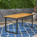 Outdoor 70-inch Acacia Wood and Iron Dining Table, Black and Teak Finish - NH682603