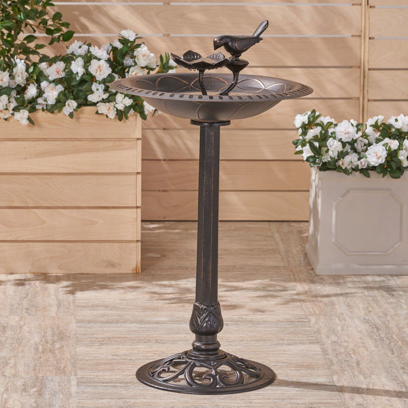 Outdoor Aluminum and Iron Bird Bath, Shiny Copper - NH163503