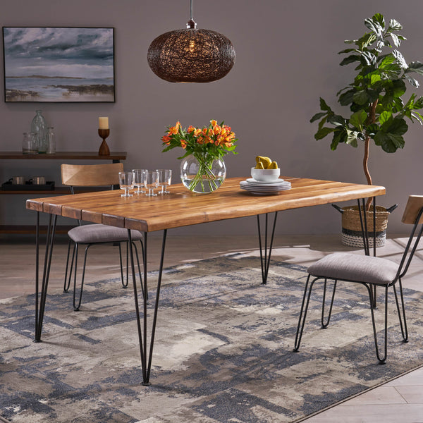 6-Seater Rectangular Rustic/Farmhouse Wood Slab Dining Table - NH094703