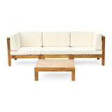 Outdoor Modular Acacia Wood Sofa and Coffee Table Set with Cushions - NH707603