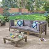 Outdoor Sectional Sofa Set with Coffee Table  3-Seater  Acacia Wood  Water-Resistant Cushions - NH407603