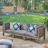 Outdoor Sectional Sofa Set  3-Seater  Acacia Wood  Water-Resistant Cushions - NH986603