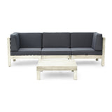 Outdoor Modular Acacia Wood Sofa and Coffee Table Set with Cushions - NH707603