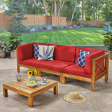 Outdoor Modular Acacia Wood Sofa and Coffee Table Set with Cushions - NH707603