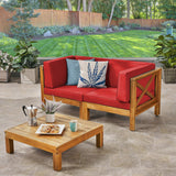 Outdoor Modular Acacia Wood Sofa with Cushions and Coffee Table Set - NH296603