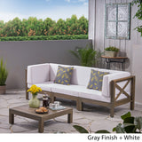 Outdoor Sectional Sofa Set with Coffee Table  3-Seater  Acacia Wood  Water-Resistant Cushions - NH407603