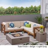 Outdoor Acacia Wood 5 Seater Sectional Sofa Set with Fire Pit - NH817603