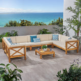 Outdoor 9 Seater Acacia Wood Sectional Sofa Set - NH534803