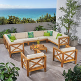 Outdoor 11 Seater Acacia Wood Sectional Sofa and Club Chair Set - NH044803