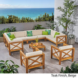 Outdoor 11 Seater Acacia Wood Sectional Sofa and Club Chair Set - NH044803