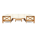 Outdoor 8-Seater Acacia Wood Sectional Sofa Set with Coffee Table - NH047603