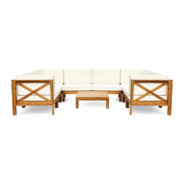 Outdoor 8-Seater Acacia Wood Sectional Sofa Set with Coffee Table - NH047603