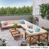 Outdoor Acacia Wood 10 Seater U-Shaped Sectional Sofa Set with Two Coffee Tables - NH267603
