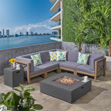 Outdoor Acacia Wood 5 Seater Sectional Sofa Set with Fire Pit - NH027603