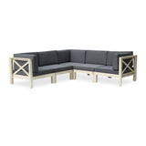 Outdoor Acacia Wood 5 Seater Sectional Sofa Set with Water-Resistant Cushions - NH807603