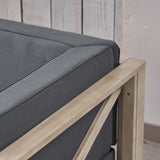 Outdoor 9 Seater Acacia Wood Sectional Sofa Set, Weathered Finish and Dark Gray - NH844803
