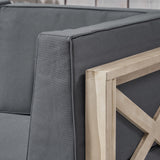 Outdoor 9 Seater Acacia Wood Sectional Sofa Set, Weathered Finish and Dark Gray - NH844803